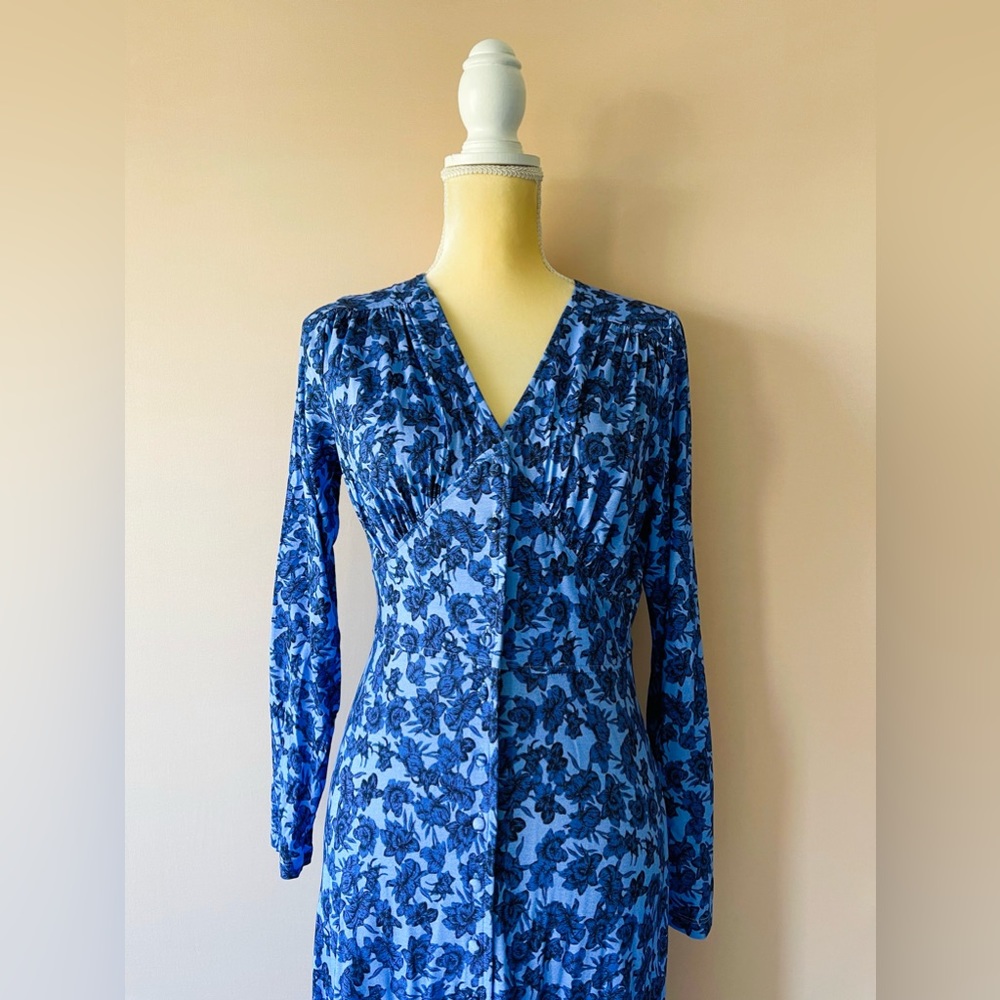 Whistles Women Blue Floral midi dress long sleeves size US8 NWT - Picture 3 of 16